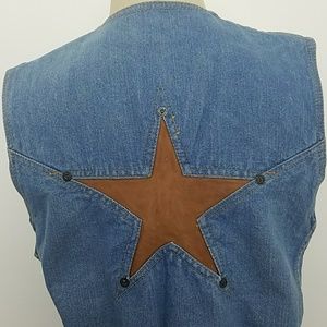 Brittania Vintage Leather Stars Denim Vest Large